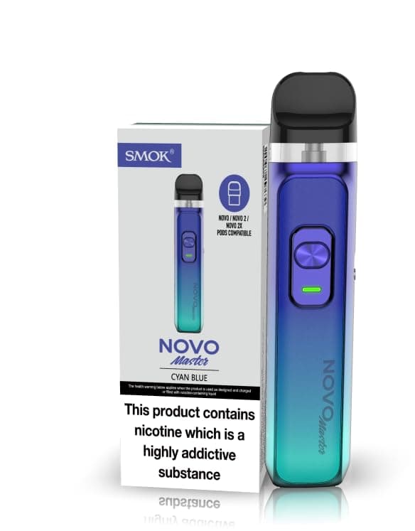 SMOKNovo Master Vaping Kit, Sleek, Versatile, Compact Design, Improved Battery, MTL/RDL Vaping, Works With Novo Pod Series, E Cigarette, E Cig, No Nicotine (Cyan Blue)