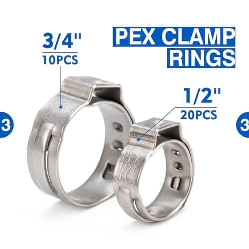 iCrimp PEX Clamp Tool Kit for 3/8-in, 1/2-in, 3/4-in, 1-in PEX Clamp Cinch & Removal, c/w 1/2''(20 Pack) and 3/4''(10 Pack) PEX Clamp Rings, PEX Tubing Cutter