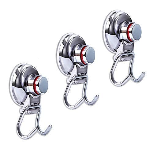 Bathroom Suction Cup Hooks Powerful Vacuum Hook Holder - Removable Shower & Kitchen Hooks Hanger Stainless Steel Hooks for Towel, Bath Robe, Coat, Loofah (Pack of 3)