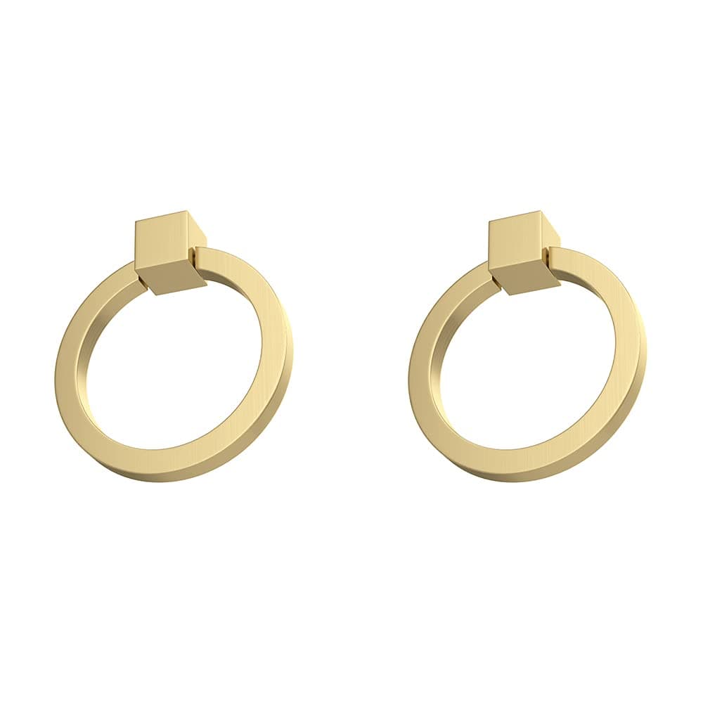 RZDEAL 2Pcs 2.0" x 1-7/9" Solid Brass Pulls for Dresser Drawer Ring Pulls Furniture Hardware Brushed Gold Wardrobe Door Handles