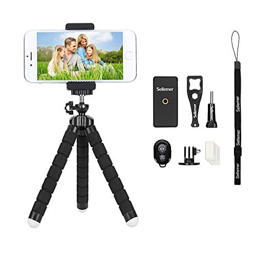Phone Tripod, Sellemer Flexible and Adjustable Tripod Bluetooth Camera Remote for iPhone X 8 7 Plus 6S 6 5s 5 SE, Galaxy S8 S7 S6 Edge and Gopro Hero/Akaso EK7000 Action Camera (Tripod)