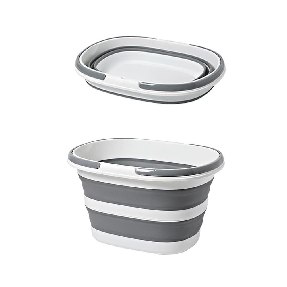 Collapsible Plastic Bucket 16L with Handle, Portable and Space Saving, Multi-Function Cleaning Laundry Basket Outdoor Basin, Elliptic Large Capacity (Gery)