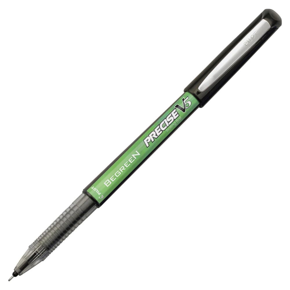 Precise V5 BeGreen, Capped Liquid Ink Rolling Ball Pens, Extra Fine Point 0.5 mm, Black, Pack of 12