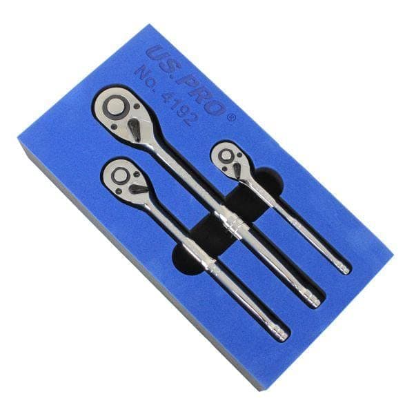 US PRO Tools 3 Piece Hand Ratchet Set 1/4" 3/8" 1/2" in a Foam Tray 4192