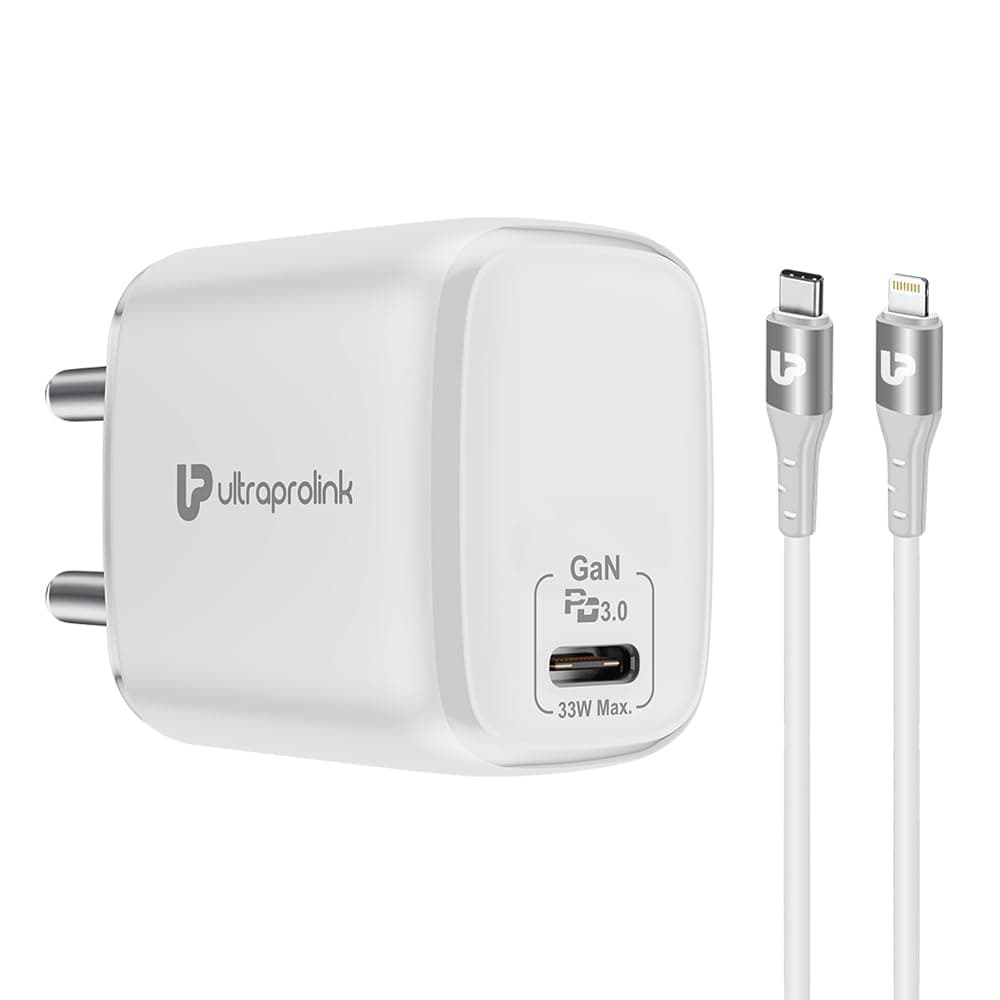 UltraProlink 33W PD-PPS GaN Fast Charger | Multi-Protocol | Made in India | iPhone14/13/12/11/x, iPad/mini/Air/Pro, Airpods 2nd Gen | Comes with PD Type C to iPhone Cable 1m | Boost PD33L | UM1102L