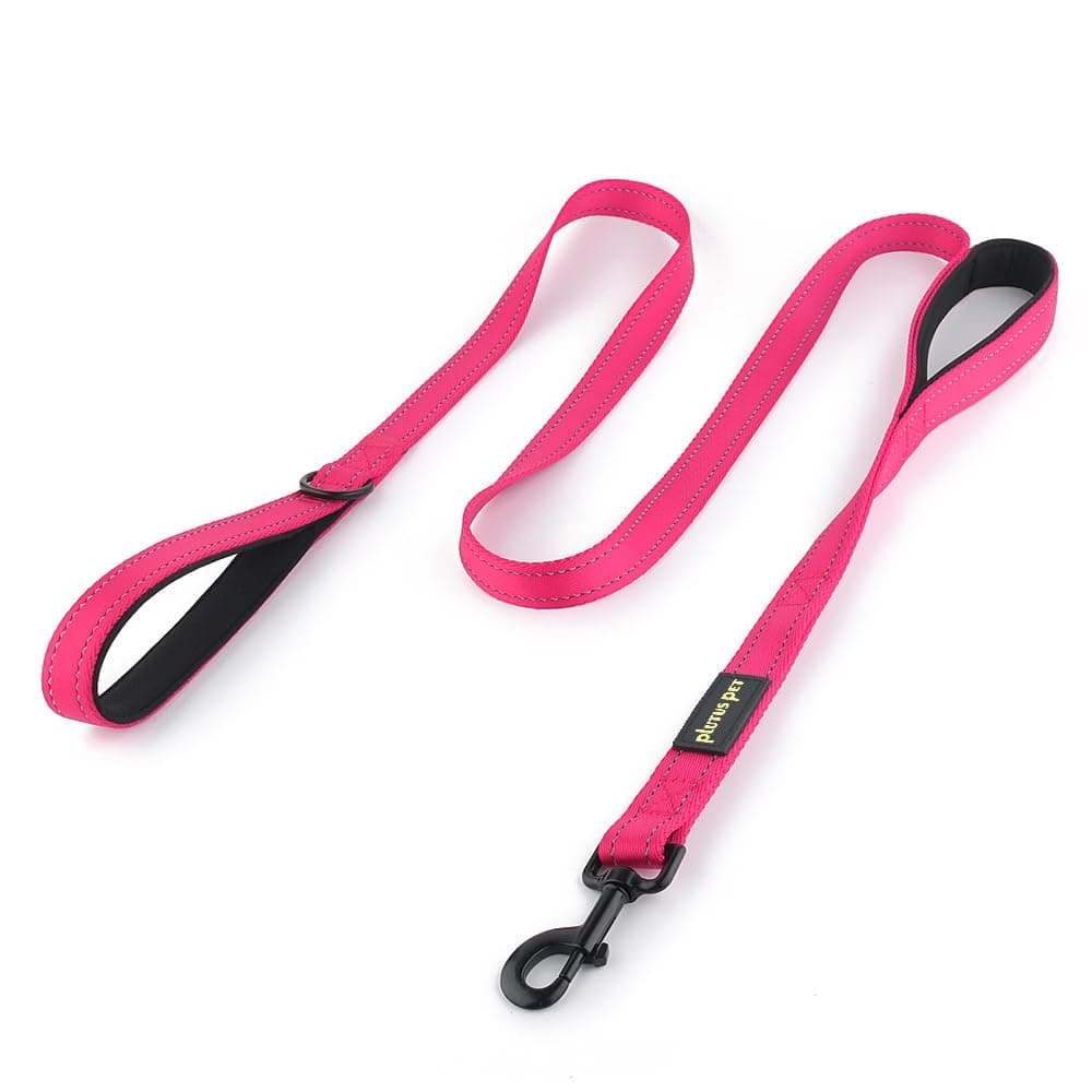 Double Handle Dog Leash 6ft Long, Padded 2 Handle, Heavy Duty, Reflective Training Leash for Medium Large Dogs, Dual Handle Lead (Pink)