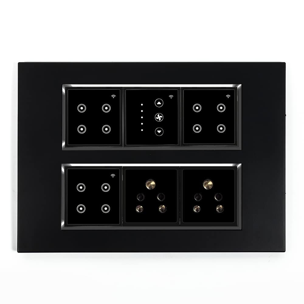LECCY & GENESIS 12M Smart Switch Board | 10 Smart Switch Control, 1 Smart Fan Regulator, 2 Socket | Compatible with Alexa and Google Home (Size: 12M- 220 x 160 x 45 mm) (Black)