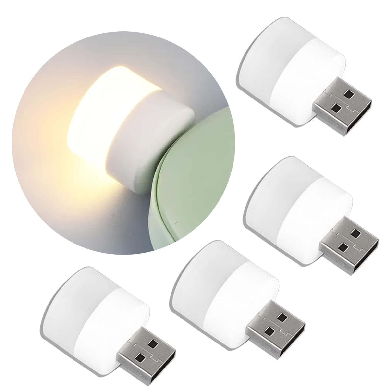 USB Lights by Night, Mini LED Bulb, Plug-in, Warm White, Compact, Ideal for Bedroom, Bathroom, Nursery, Hallway, Kitchen Car USB Atmosphere Light
