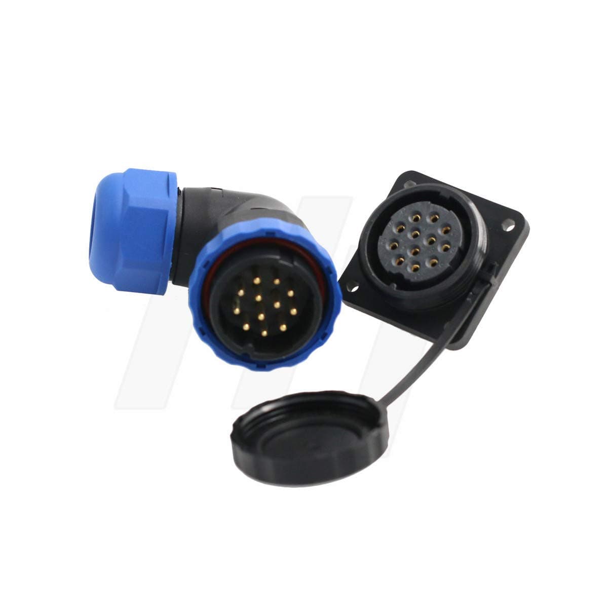 HE29 12 Pin Connector Right Angle Cable Plug 4-Screw Panel Socket, Circular Male Female Waterproof IP68 380V 10A