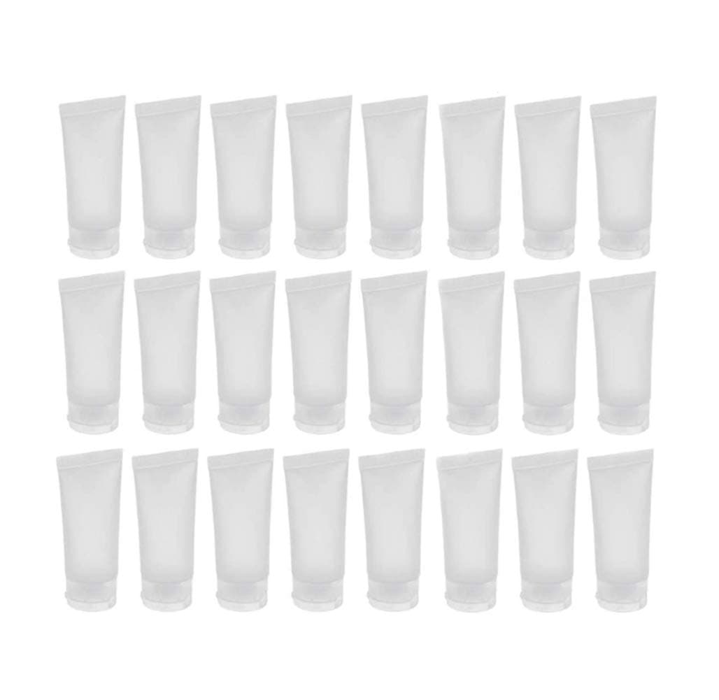 24PCS 30ml/1oz Empty Portable Refillable Clear Plastic Cosmetic Soft Tubes Bottles with Flip Cover Makeup Sample Travel Packing Container Holder Vial Jar Pot for Shampoo Facial Cleaning Toothpaste
