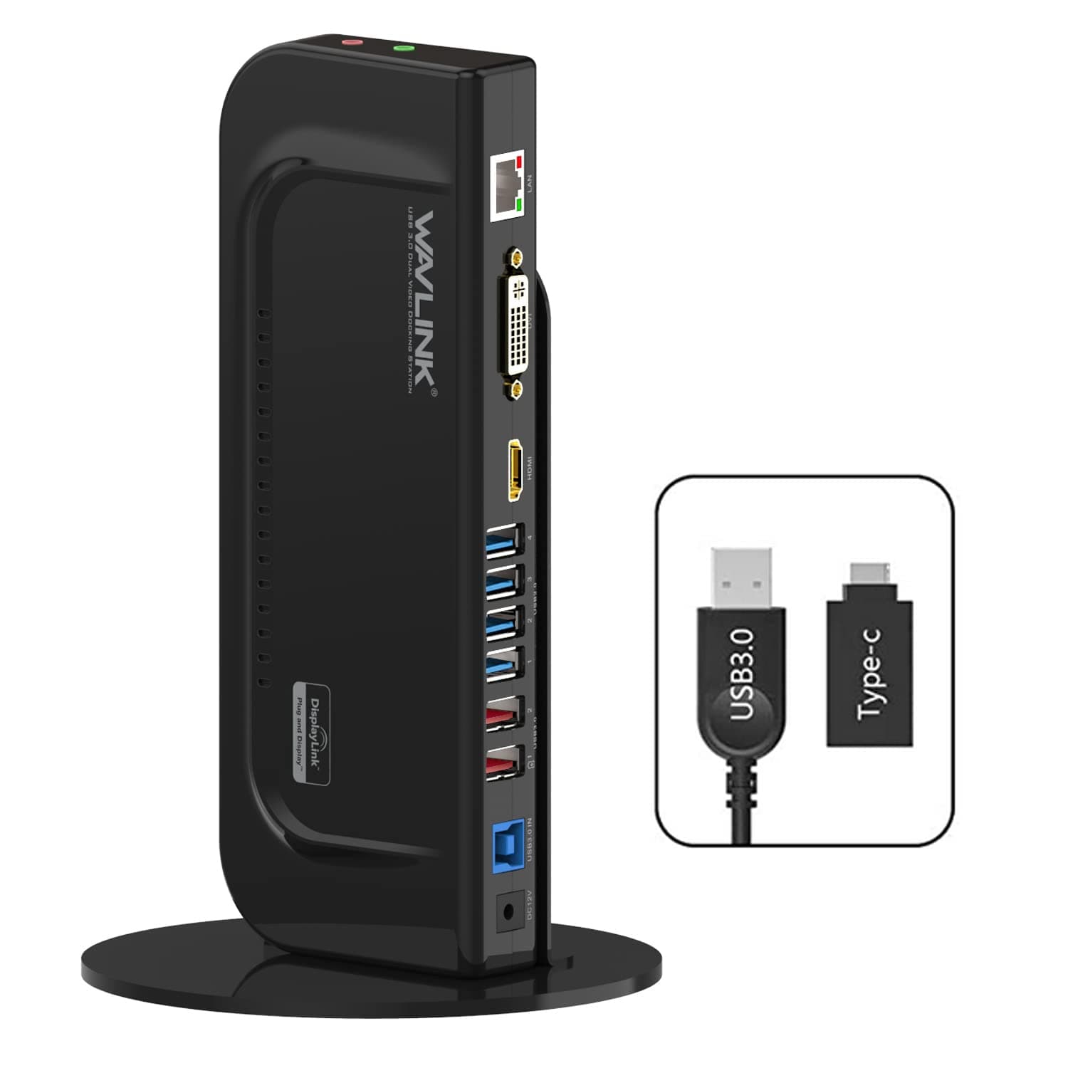 USB 3.0 Universal Dual Display Docking Station Support HDMI/DVI/VGA with 6 USB Ports (2 USB 3.0 + 4 USB 2.0),Gigabit Ethernet and Audio Jack for PC and Mac