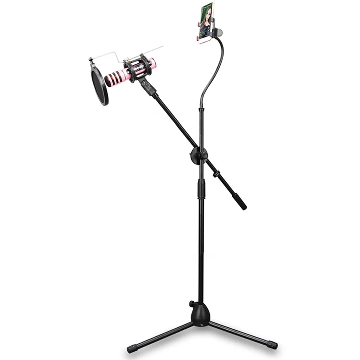eWINNER Microphone and Smartphone Adjustable Floor Stand Kit for iPhone for Samsung Galaxy for Huawei for Xiaomi for Microphone