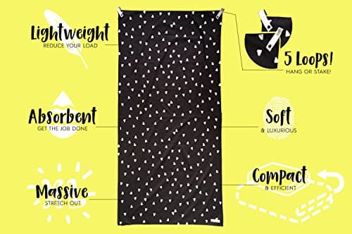 Super Maneuver Microfiber Beach Towel & Bag. Lightweight, Compact & Quick-Dry. For Travel, the Beach, Pool, Gym, Yoga & Camping. Extra Large (71x35.5), Black