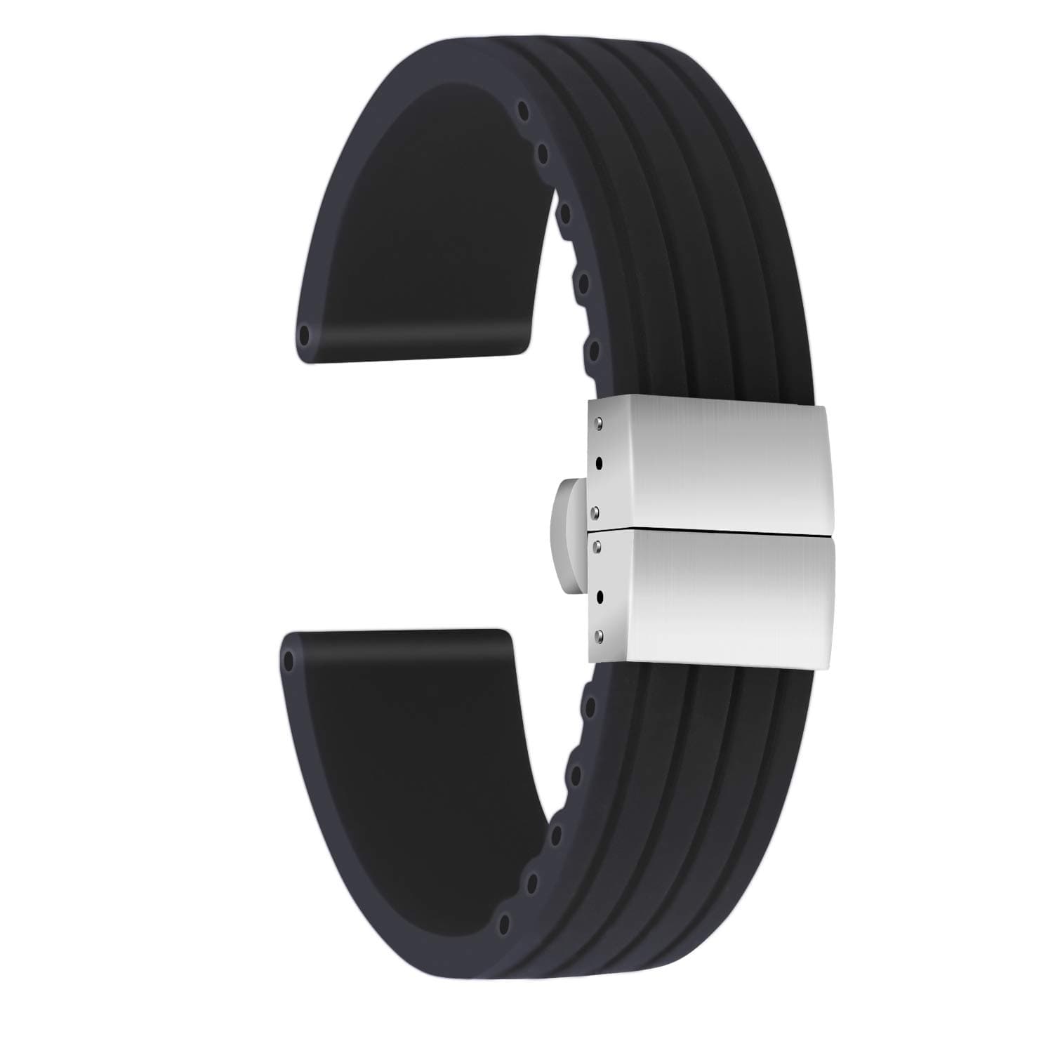 Silicone Watch Strap Replacement Rubber Watch Band Waterproof Stripe Pattern - 14mm, 16mm, 18mm, 20mm, 22mm, 24mm Watch Bracelet with Stainless Steel Deployment Buckle