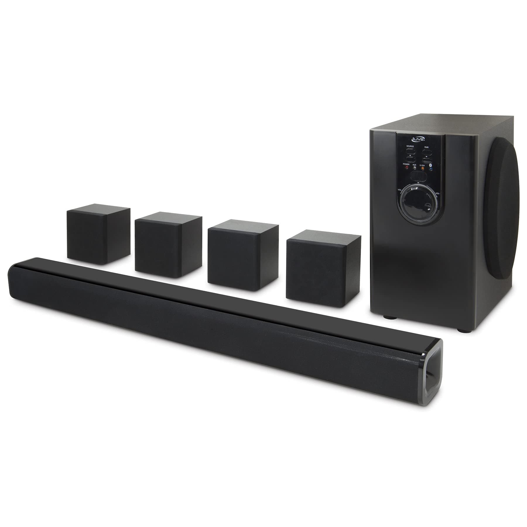 5.1 Home Theater System with Bluetooth, 6 Surround Speakers, Wall Mountable, Includes Remote, Black (IHTB159B)