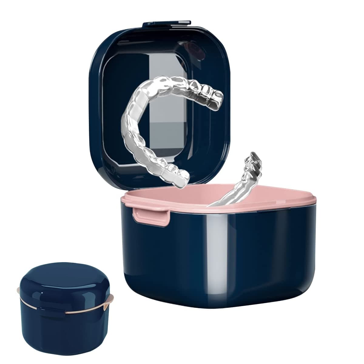 HASTHIP Denture Case, Denture Bath Case Cup Box Holder Storage Soak Container With Strainer Basket For Travel, Retainer Cleaning, Blue (Not leakproof)