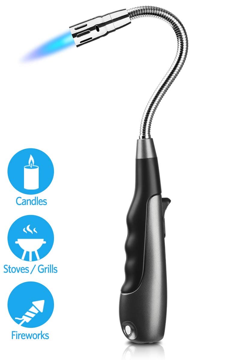 Butane Lighter, Refillable Torch Lighter with Adjustable Jet Flame, Flex Neck Multi-purpose Long Lighter for Grill, BBQ, Stove Oven