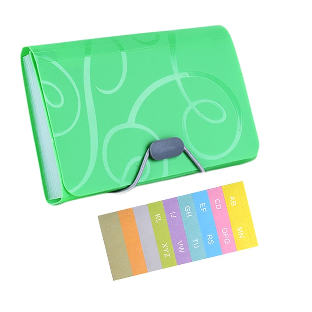 A6 Expanding File Folder Small 13 Compartments Accordion Document Organiser Plastic File Wallet Office Document Storage with Label for Receipts, Invoices, Checks (Green)