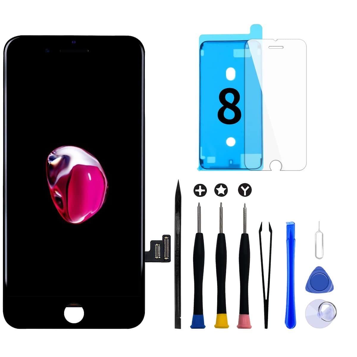 GOLDWANGWANG for iPhone 8/Se 2020 Screen Replacement Black,4.7" 3D Touch LCD Screen Digitizer Replacement Fully Frame Display Assembly Set with Repair Tool kit + Screen Protector + Instruction