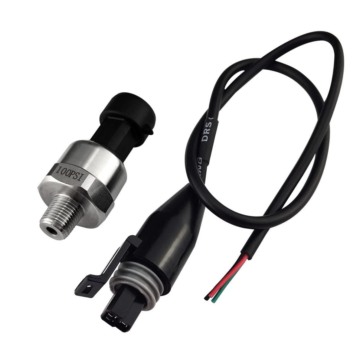 Pressure Transducer Sender Sensor with Connector, 1/8"NPT Thread Stainless Steel Pressure Sensor for Oil Fuel Air Water (100PSI)