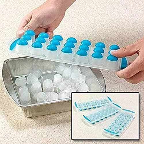 Easy Push Premium Pop Up Ice Cube Tray with Lid and Flexible Silicon Botton, 21 Cube, (Multicolor) -Pack of 1