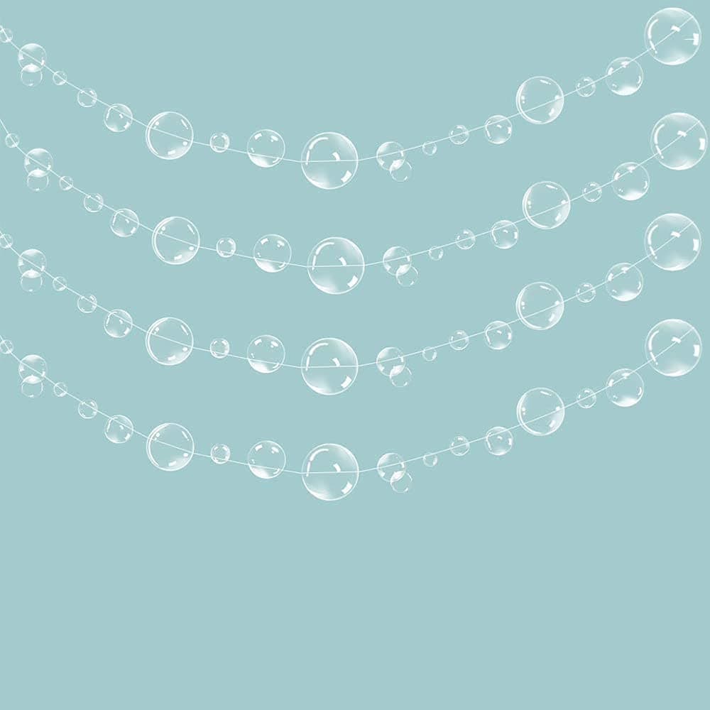4 String Flat Under the Sea Bubble Garlands for Little Mermaid Party Decorations transparent Floating Hanging Bubbles Streamer Pool Ocean Theme Party Wedding Baby Shower Decor White