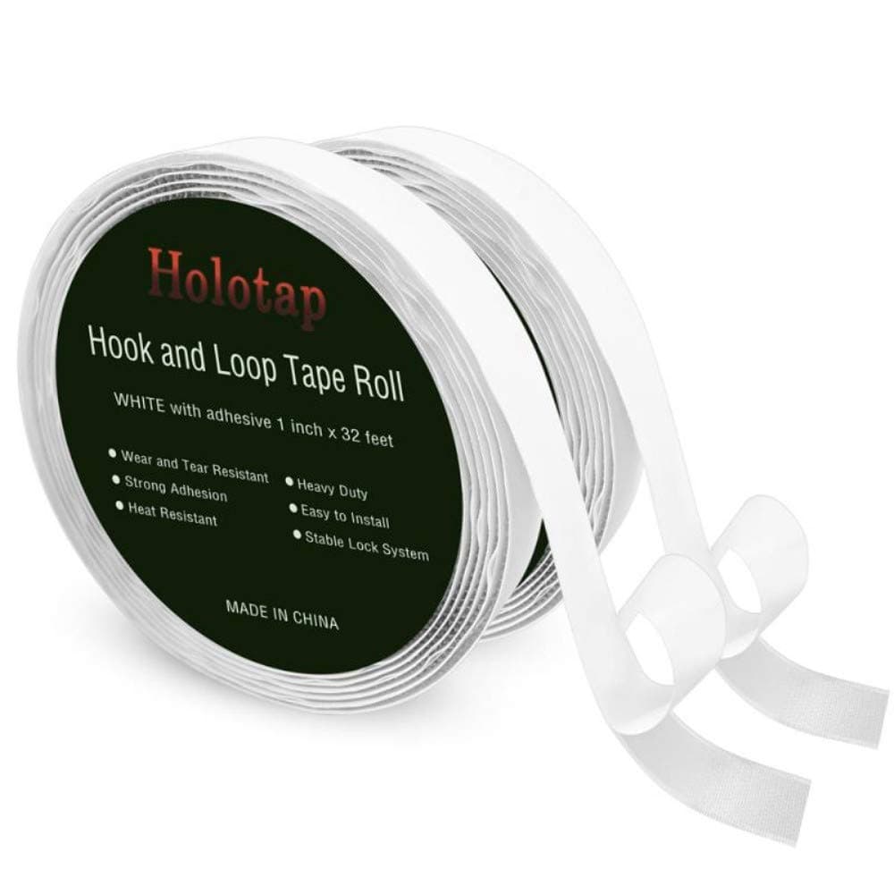 1 Inch x 32 Feet Self Adhesive Hook and Loop Strips by Holotap Fabric Fastener Interlocking Tape (White, 1 Inch)