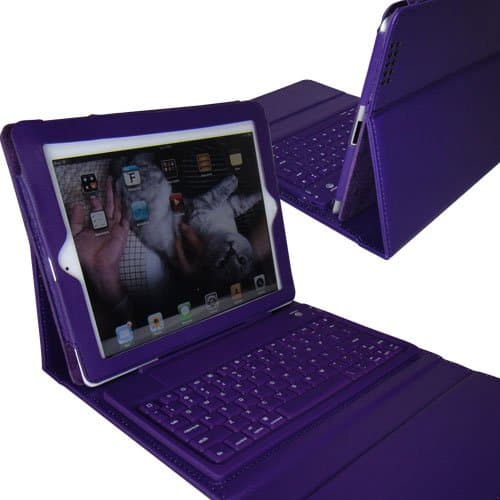 Generic Wireless Keyboard Leather case for iPad 2/3 with Stand (Purple Case for Ipad 2 3 4)