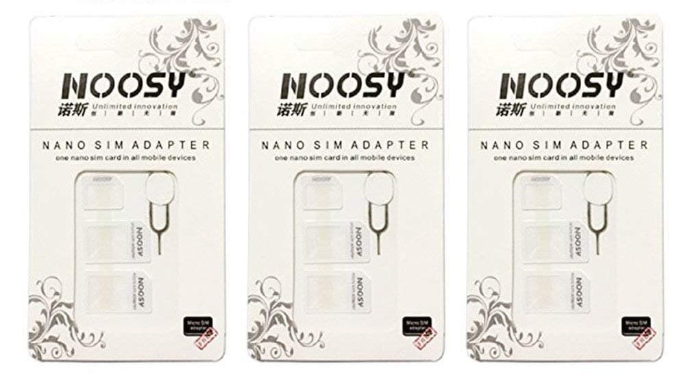 SIM Card Adapter KIT 3-Pack by Noosy (9 Total Adapters: Nano to Micro, Nano to Regular, Micro to Regular) with SIM Extractor/Pin Ejector (White)
