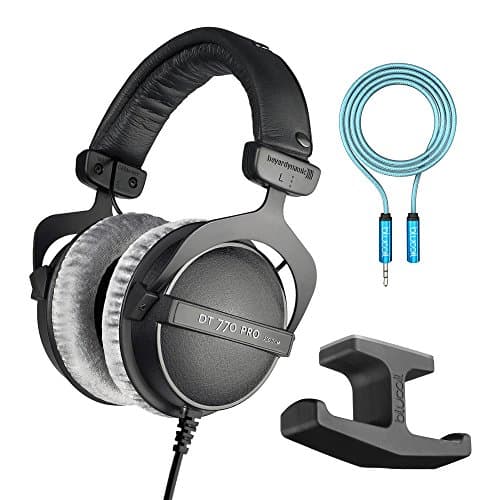 Beyerdynamic DT 770 PRO 250 Ohm Closed Back Headphones Bundle with Blucoil 6-FT Headphone Extension Cable (3.5mm) and Under-Desk Headphone Hook
