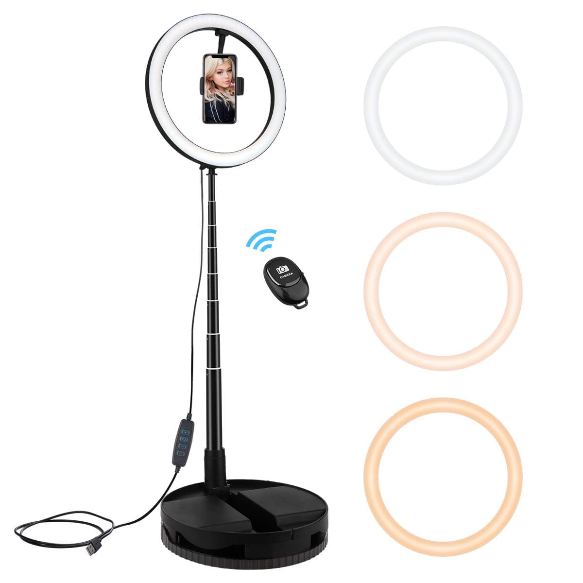 10" Ring Light with Foldable Stand Stretchable up to 66”,Livelit Selfie Desk Ring Light for YouTube Video Live Streaming Makeup Photography Compatible with iPhone&Android Phones