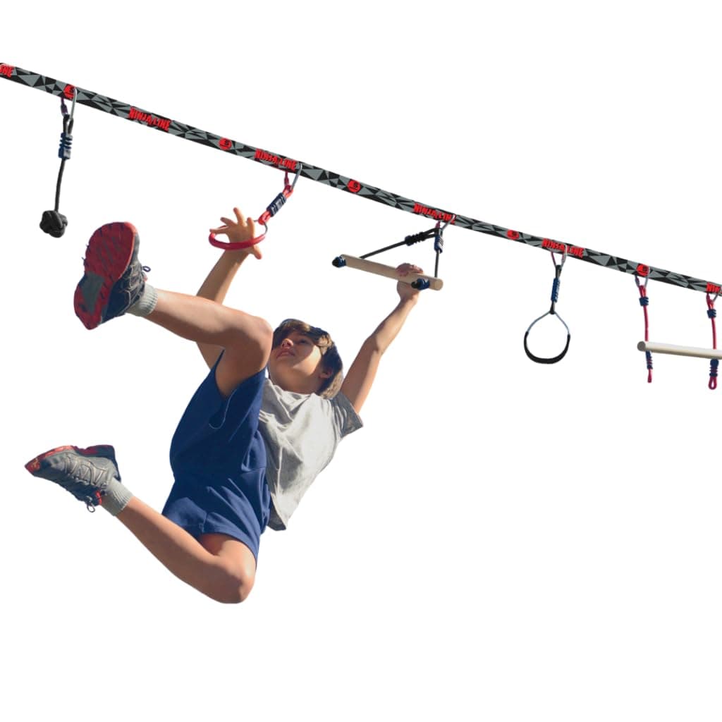 Slackers Ninjaline - 36' Intro Kit - Includes 7 Hanging Attachments - Best Outdoor Ninja Warrior Training Equipment For Kids - Build Your Very Own Backyard Obstacle Course - Rated Ages 5+