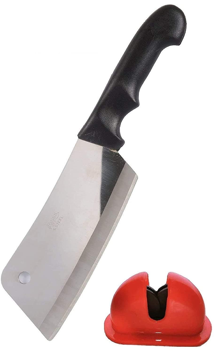 Peiroks Cleaver Knife for Kitchen use with Knife Sharpener for Kitchen, Stainless Steel, Black