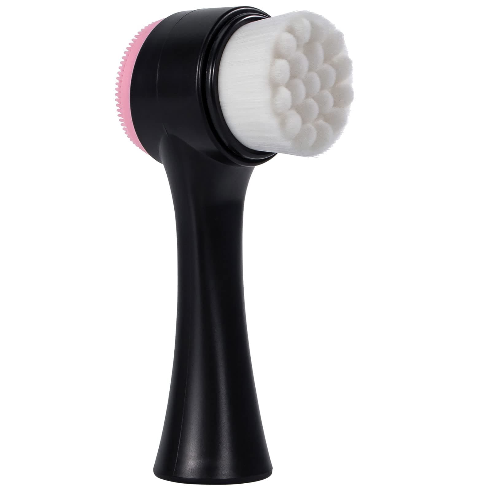 Face Brush 2 in 1, Facial Cleansing Exfoliating Scrubber Brush, Silicone Double Side Face Wash Scrub Brush with Super Soft Bristles for Deep Pore Cleansing, Massaging, Skincare Makeup Removal