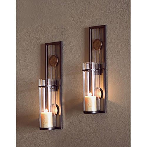 Wall Sconces Set of Two Features Iron Backing with Abstract Geometrical Shapes and Glass Candle Holders, Contemporary Style, Perfect Addition for your Home Decor