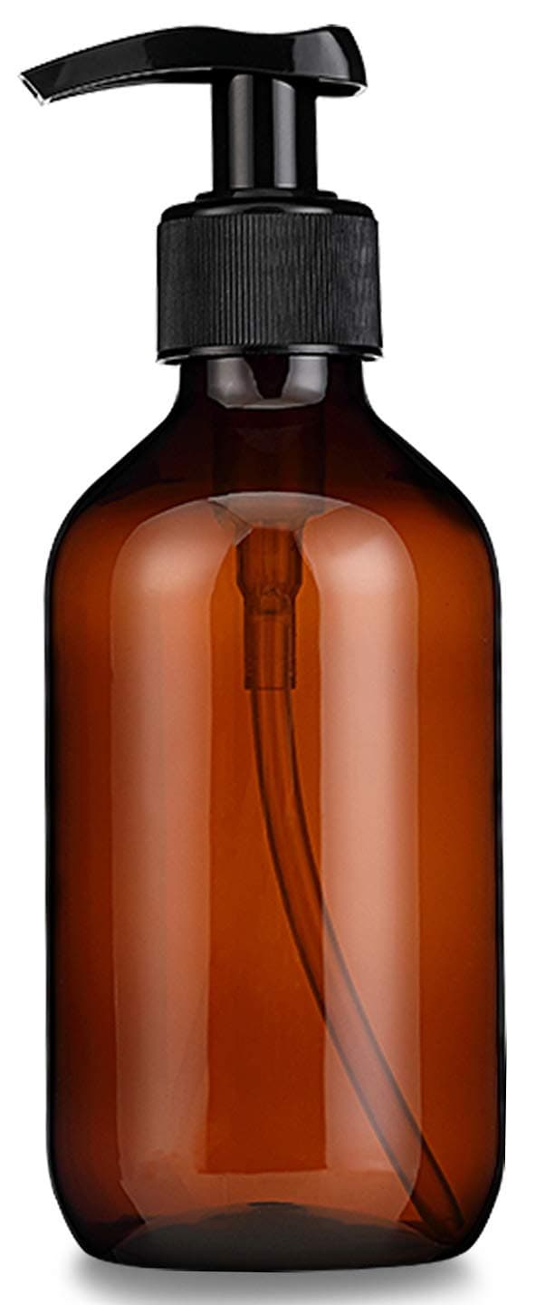 Shampoo Pump Bottles - 10oz/300ml Refillable Empty Amber PET Plastic Shampoo, Conditioner & Wash Shower Dispenser Pump Bottle
