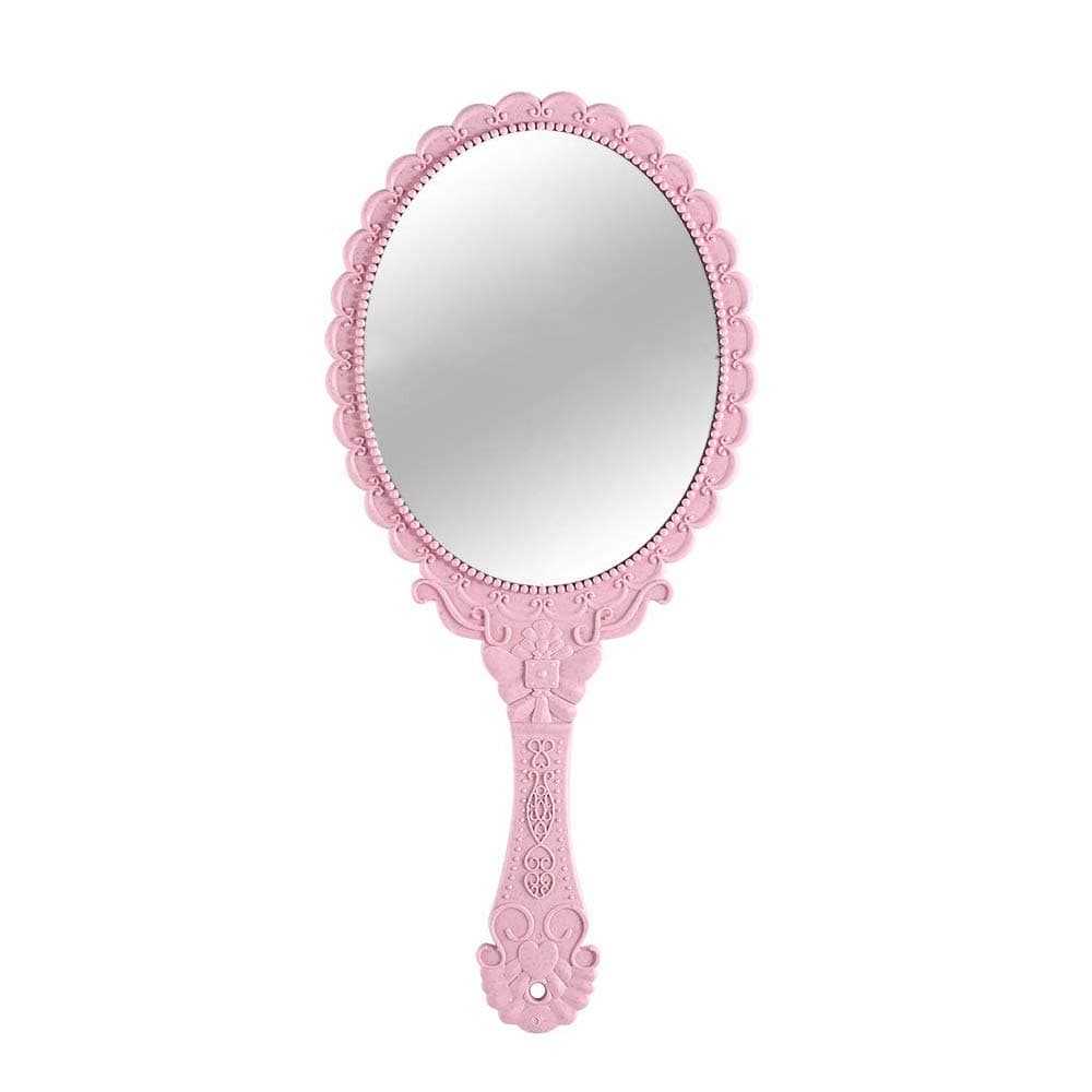 Handheld Mirror, Hand Held Mirror with Handle, Small Travel Packet Compact Mirrors, Vintage Decorative Makeup Cosmetic Purse Mirrors for Girls Women, Pink