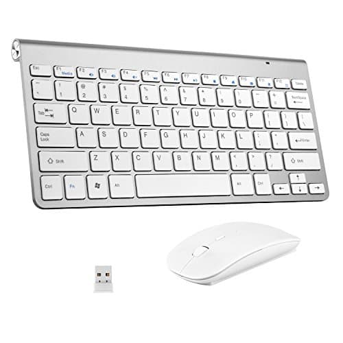 2.4G Mini USB Keyboard with Silent Mouse Combo for Laptop/Desktop/Table and PC, Ultra Slim Portable Mute Wireless Keyboard and Mouse Combo (USB Receiver in Keyboard) Silver