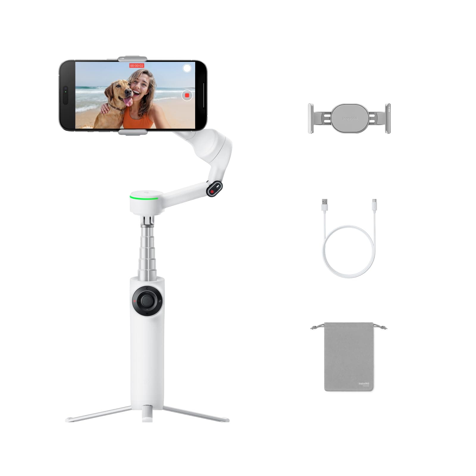 Insta360 Flow 2 Pro White - Industry's First AI-Powered Smartphone Gimbal (Apple DockKit Compatible), Revolutionary 360-Degree Pan Tracking, Free Tilt, Built-in Tripod/Selfie Stick, Portable