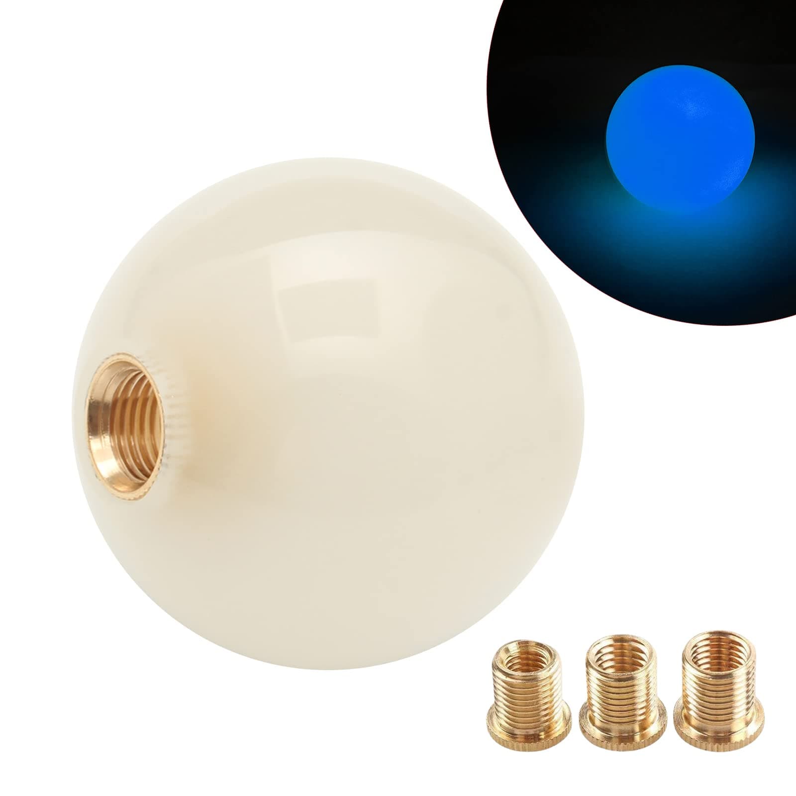 Round Ball Shift Knob Universal Luminous Gear Shift Knob 5 6 Speed for Manual Automatic Vehicles with Adapters (Cream to Blue)