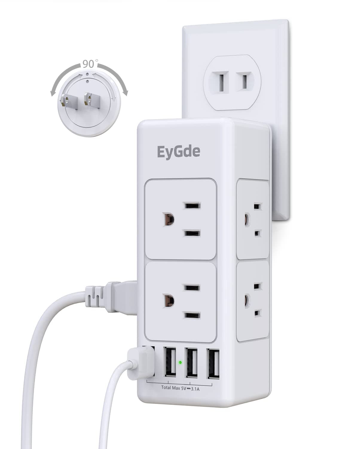 (2 Prong) Wall Outlet Extender with USB Port