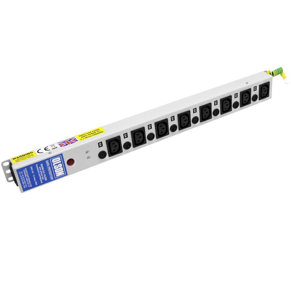 Olson Electronics 8 Way PDU 10A IEC C13 Sockets Individually Fused RF Filtered Surge Protected Neon C14 Inlet