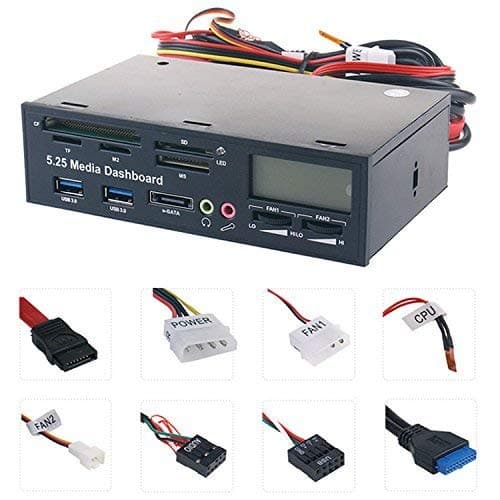 Eidoct 5.25 inch Multi-function USB 3.0 Hub CF TF M2 SD MS Card Reader Fan Controller with LCD Display PC Front Panel Media Dashboard eSATA Audio Headphone Mic