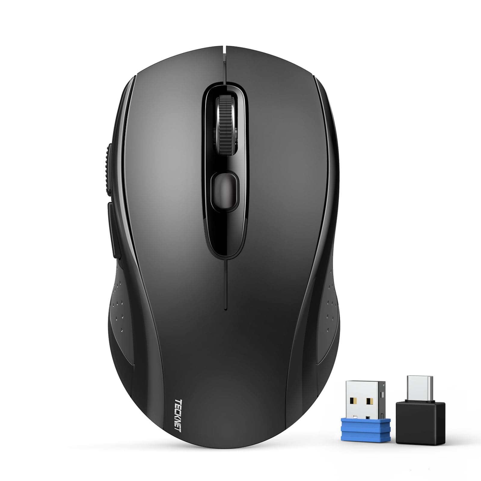 Bluetooth Mouse, 4000DPI Wireless Mice for Laptop 2-in-1(BT 5.0/3.0+2.4Ghz) Computer Portable PC Mouse Wireless with USB Receiver for Mac (USB-A/C+Bluetooth, Black)