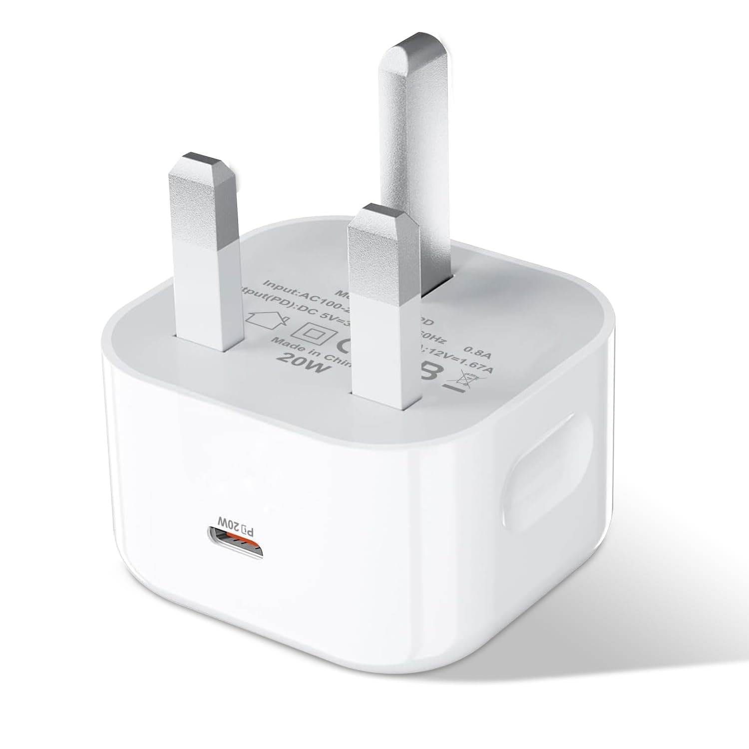 USB C Plug, 20W USBC Power Adapter UK Plug Fast Charge USB-C Charging Plug Type-C Wall Head Plug for iPhone 15/15 Plus/15 Pro/15 Pro Max, iPad Pro, New iPhone, Samsung S23 Ultra/S22/S21