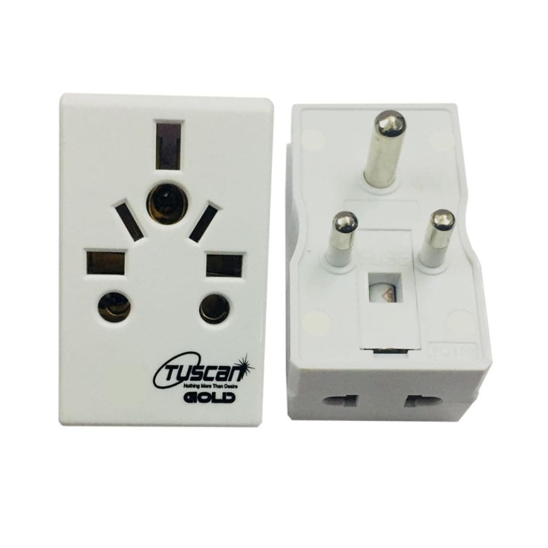 Hi-Plasst Universal Travel Adapter with Type-D Plug | Multi-Country Adapter for US, UK, EU, and 150+ Countries | Built-in Fuse, LED Indicator, and Fire-Resistant Design for Imported Devices |Pack of 1