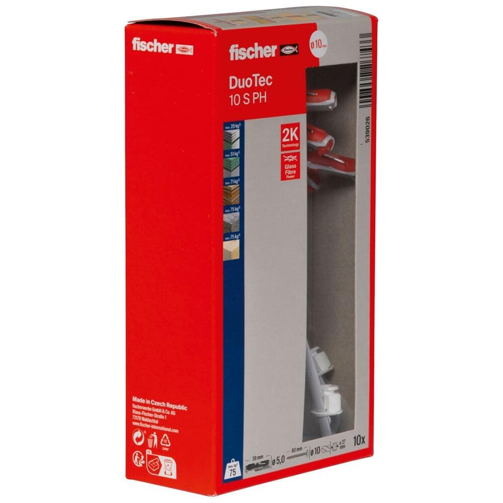 539026 Duotec 10 S PH LD Toggle Dowels for Panel Building Materials Pack of 10