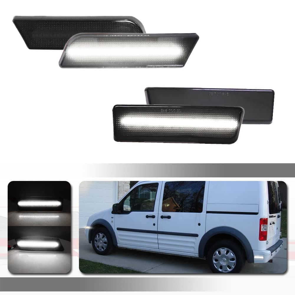 For 2010 2011 2012 2013 Ford Transit Connect Front+Rear Bumper Fender Side Marker Lights Full White Led Lamps Smoked Lens 4 pcs