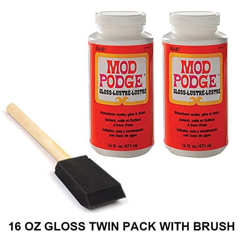 Mod Podge 16 Oz Twin Pack = 32 Oz or Single Pack with Foam Brush All In One Available in Gloss and Matte (16 Oz Twin Pack Gloss with Brush)