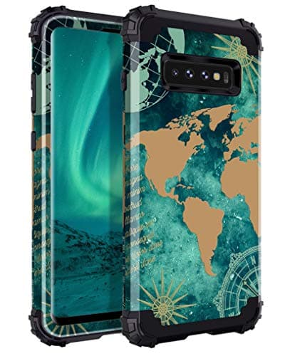 LONTECT for Galaxy S10 Plus Case Shockproof 3 in 1 Heavy Duty Hybrid Sturdy High Impact Protective Cover Case for Samsung Galaxy S10+ Plus 6.4 inch,Red Flower/Teal